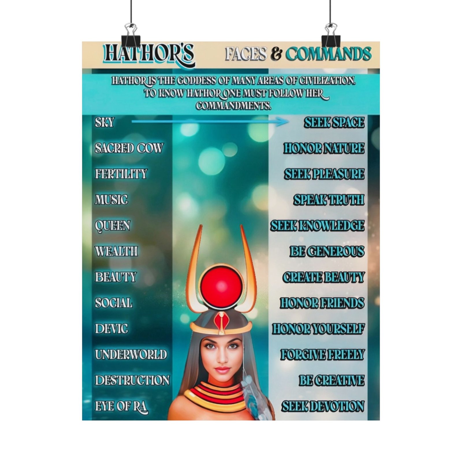 Hathor's Faces and Commands Satin Poster – Egyptian Goddess Inspirational Wall Art - Image 2