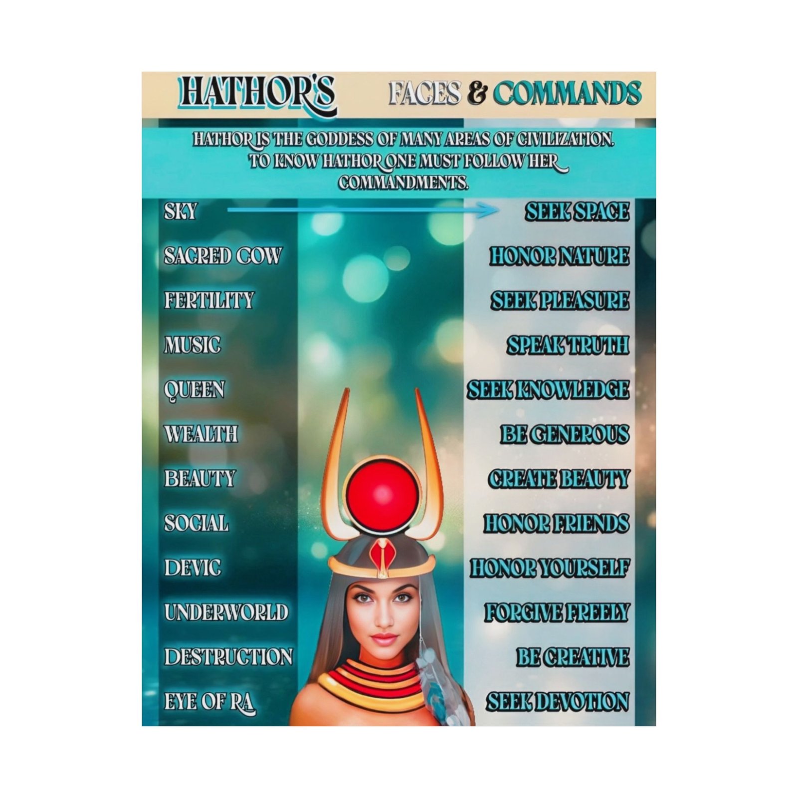 Hathor's Faces and Commands Satin Poster – Egyptian Goddess Inspirational Wall Art