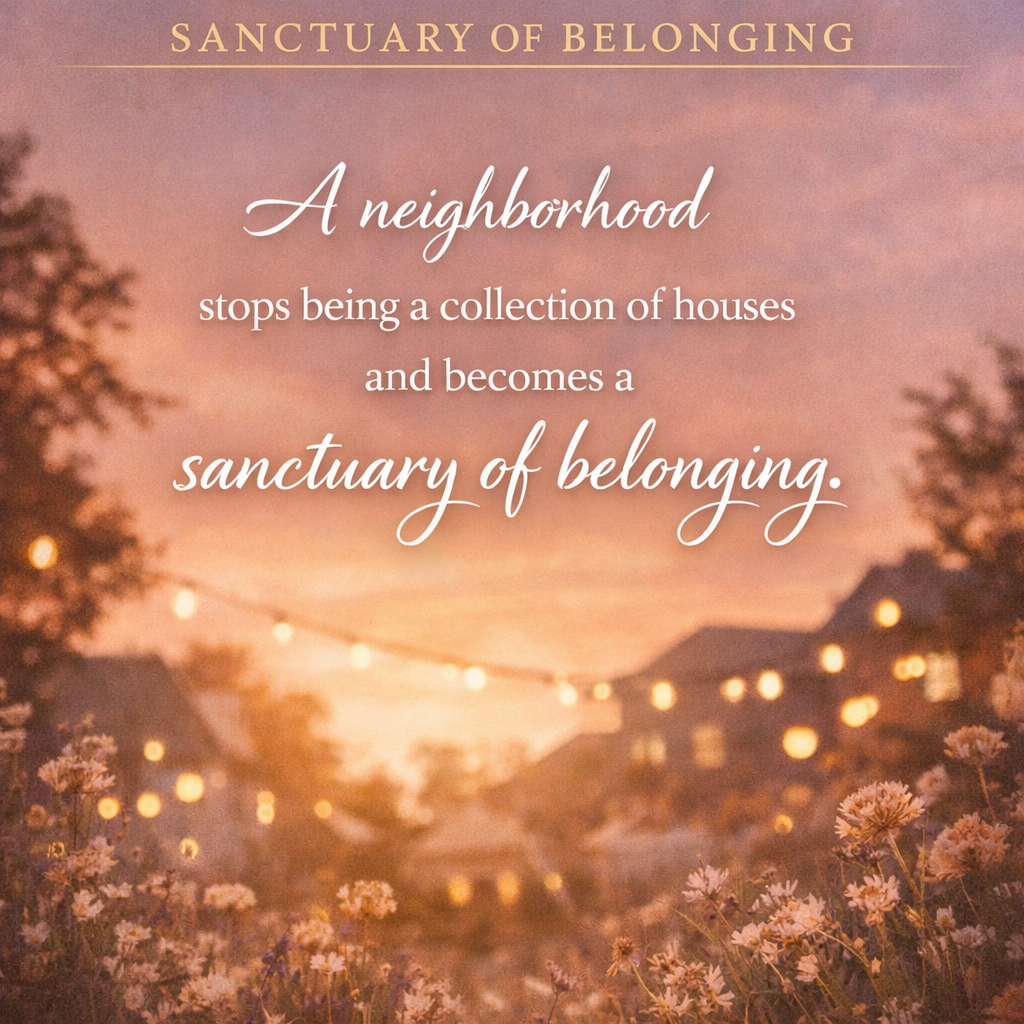 Sanctuary of Belonging A neighborhood stops becoming a collection of houses and starts becoming a sanctuary of belonging.
